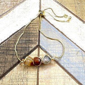 Dragon vein agate bracelet gold chunky chain bracelet adjustable/